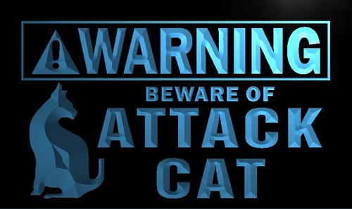 Warning Beware of Attack Cat Neon Light Sign